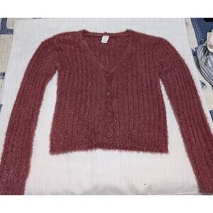 Thereabouts‎ Fuzzy Pink Dry Rose  Cardigan Women's Size L